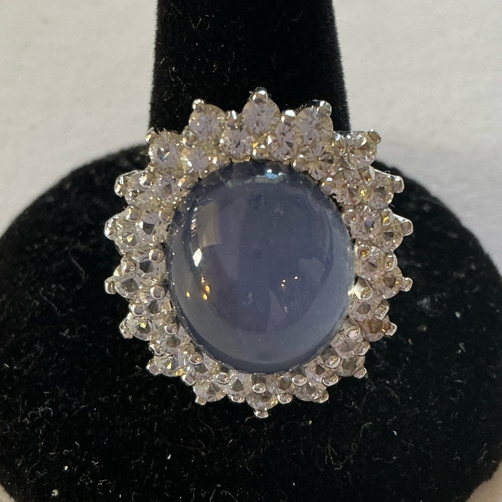 Vintage Star Saphire & Crystal Sterling Silver Ring - Picture 3 of 4